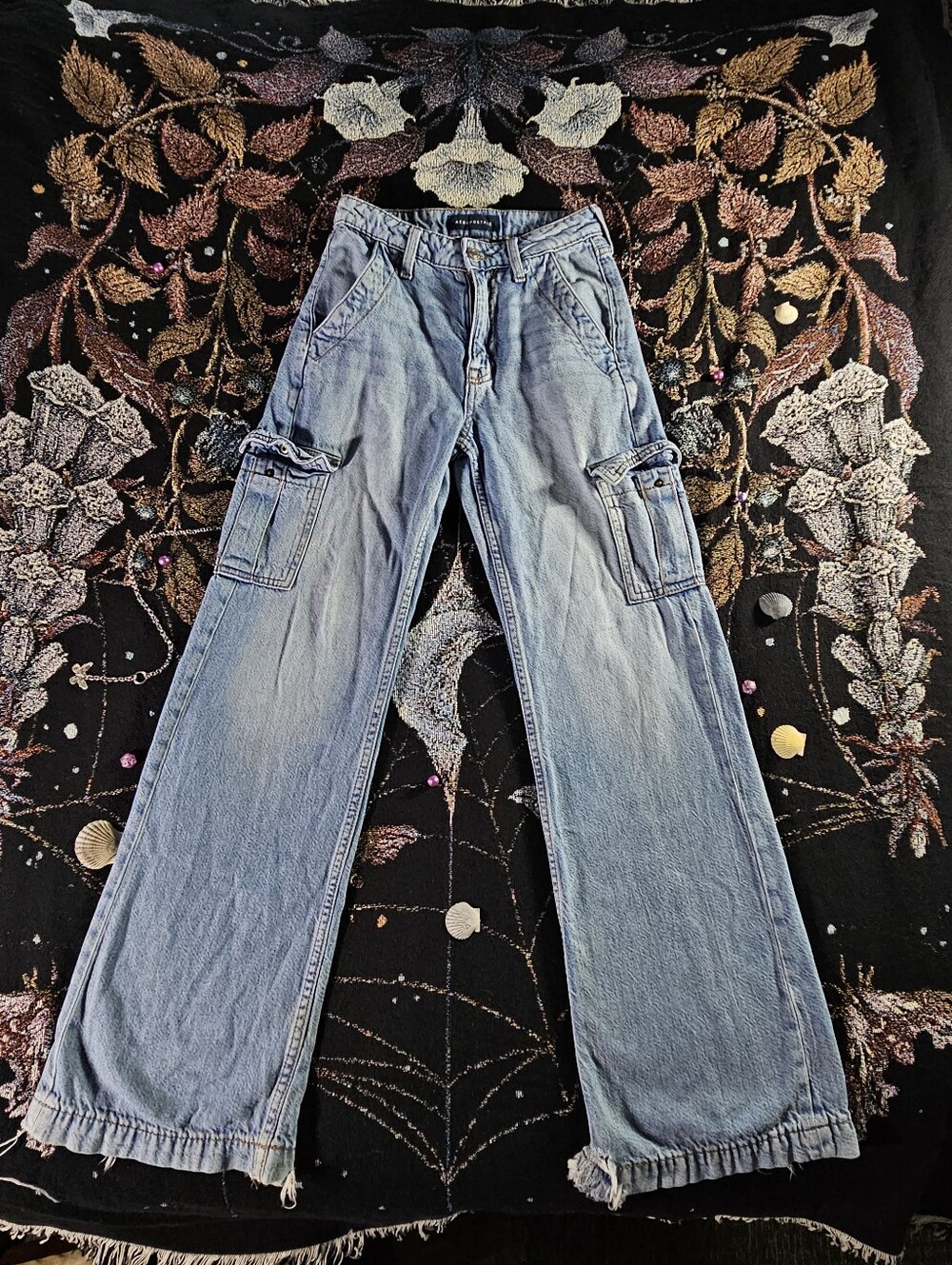 Aeropostale High Rise Baggy Light Blue Cargo Jeans